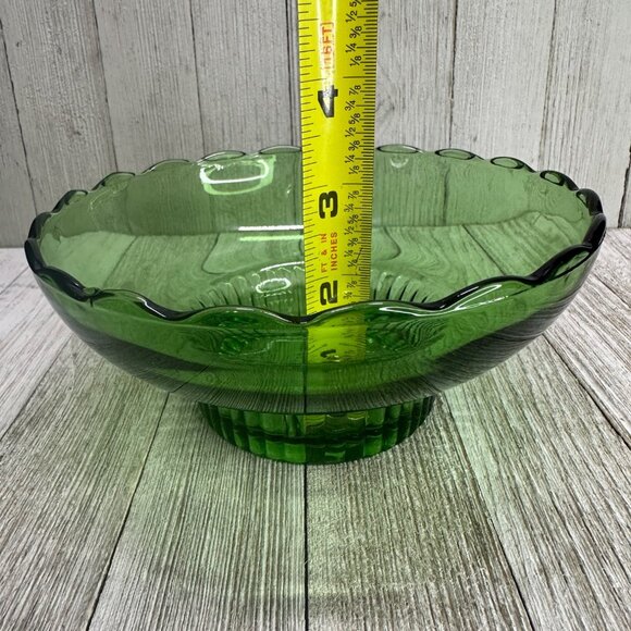 Vintage E.O Brody Bowl Glass Green Scalloped Rim Ribbed Pedestal Base 7" DIA - Picture 13 of 13